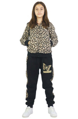 Bahob® Girls Tracksuits Set Top And Bottoms Fleece Zipper Hoodie Contrast Panel Butterfly Print Girl's Sportswear Set Tracksuits Activewear Set 3-14 Years