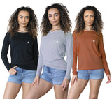 Bahob® 3 Pack Women's Classic-Fit Crewneck , Multipacks Ladies Long Sleeve T-Shirt Top S-XXL