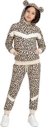 Bahob® 1 Pack Girls Tracksuits Set Cheetah Print Hoodie and Tracksuit Jogging Bottoms Kids Track Suits Activewear Sets for Girls 5-14 Years