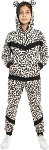 Bahob® 1 Pack Girls Tracksuits Set Cheetah Print Hoodie and Tracksuit Jogging Bottoms Kids Track Suits Activewear Sets for Girls 5-14 Years