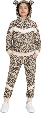 Bahob® 1 Pack Girls Tracksuits Set Cheetah Print Hoodie and Tracksuit Jogging Bottoms Kids Track Suits Activewear Sets for Girls 5-14 Years