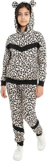 Bahob® 1 Pack Girls Tracksuits Set Cheetah Print Hoodie and Tracksuit Jogging Bottoms Kids Track Suits Activewear Sets for Girls 5-14 Years
