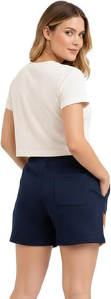 Bahob® 1 & 3 Pack Women's Fleece Short Summer Shorts with Elasticated Waistband 3 Pockets Knee Length Sweat Shorts Jogging Sport Workout Hiking Gym Athletic Running Shorts S-3XL