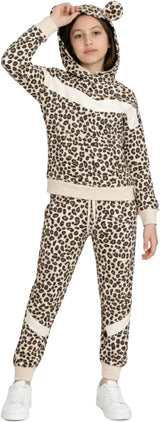 Bahob® 1 Pack Girls Tracksuits Set Cheetah Print Hoodie and Tracksuit Jogging Bottoms Kids Track Suits Activewear Sets for Girls 5-14 Years