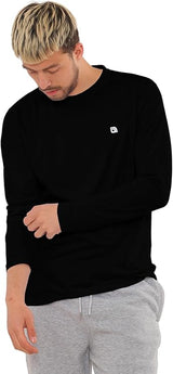 Bahob® 2 Pack Men's Long Sleeve T-Shirt Top Round Neck Full Sleeve T-Shirt Soft Cotton