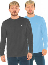 Bahob® 2 Pack Men's Long Sleeve T-Shirt Top Round Neck Full Sleeve T-Shirt Soft Cotton