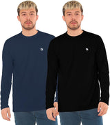 Bahob® 2 Pack Men's Long Sleeve T-Shirt Top Round Neck Full Sleeve T-Shirt Soft Cotton