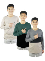 Bahob® 3 Pack Boys Long Sleeved Round Neck T Shirts Soft Cotton Top. - Bahob