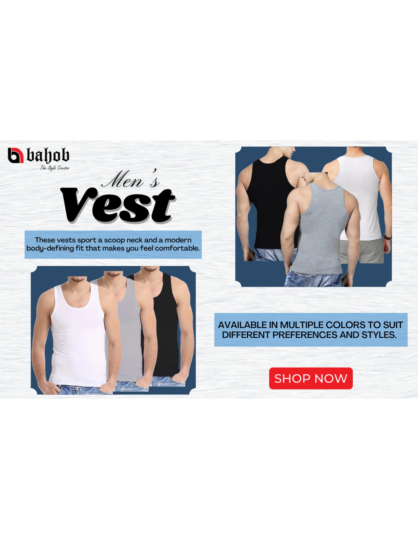 Bahob® New Men's Vest Multi Pack Lot Basic Regular Fitted Cotton Tank Top Athletic Soft Assorted Pack of 3
