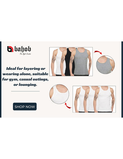 Bahob® New Men's Vest Multi Pack Lot Basic Regular Fitted Cotton Tank Top Athletic Soft Assorted Pack of 3
