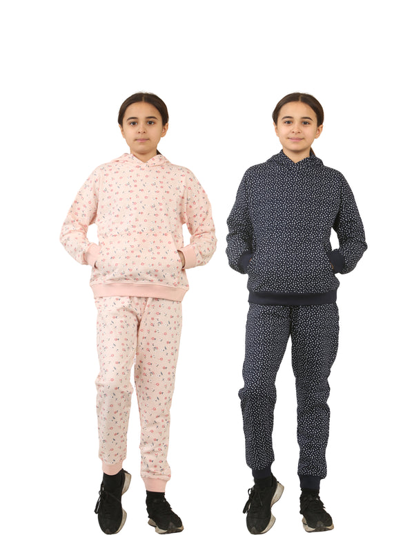 Bahob® 1 & 2 Pack Girls Tracksuits Set Printed Hoodie and Tracksuit Jogging Bottoms, Kids Track Suits Activewear Sets for Girls 5-14 Years