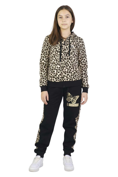 Bahob® Girls Tracksuits Set Top And Bottoms Fleece Zipper Hoodie Contrast Panel Butterfly Print Girl's Sportswear Set Tracksuits Activewear Set 3-14 Years