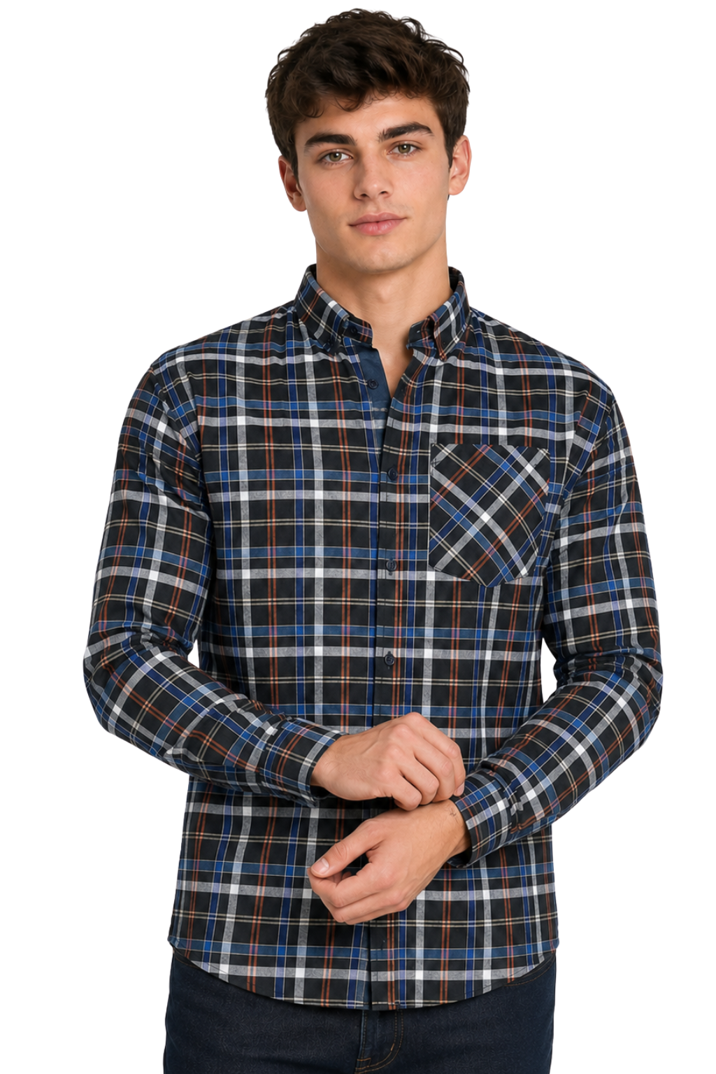 Men's Formal Dress Shirt Checked Long Sleeve Casual Mens Dress Shirt Cotton Button Down Shirts for Men with Pocket S-3XL
