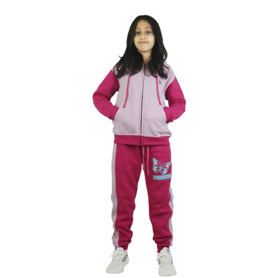 Bahob® Girls Tracksuits Set Top And Bottoms Fleece Zipper Hoodie Contrast Panel Butterfly Print Girl's Sportswear Set Tracksuits Activewear Set 3-14 Years