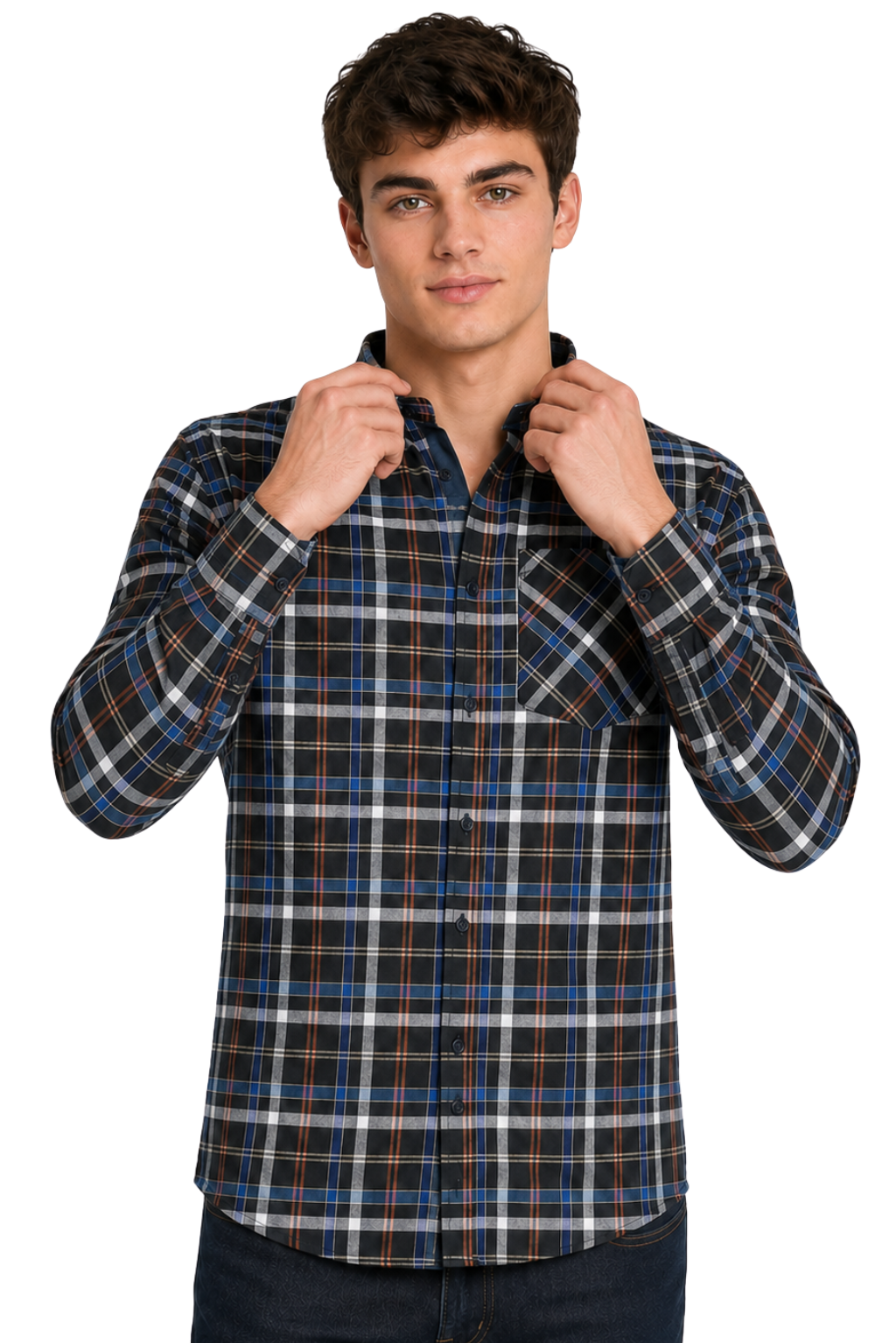 Men's Formal Dress Shirt Checked Long Sleeve Casual Mens Dress Shirt Cotton Button Down Shirts for Men with Pocket S-3XL