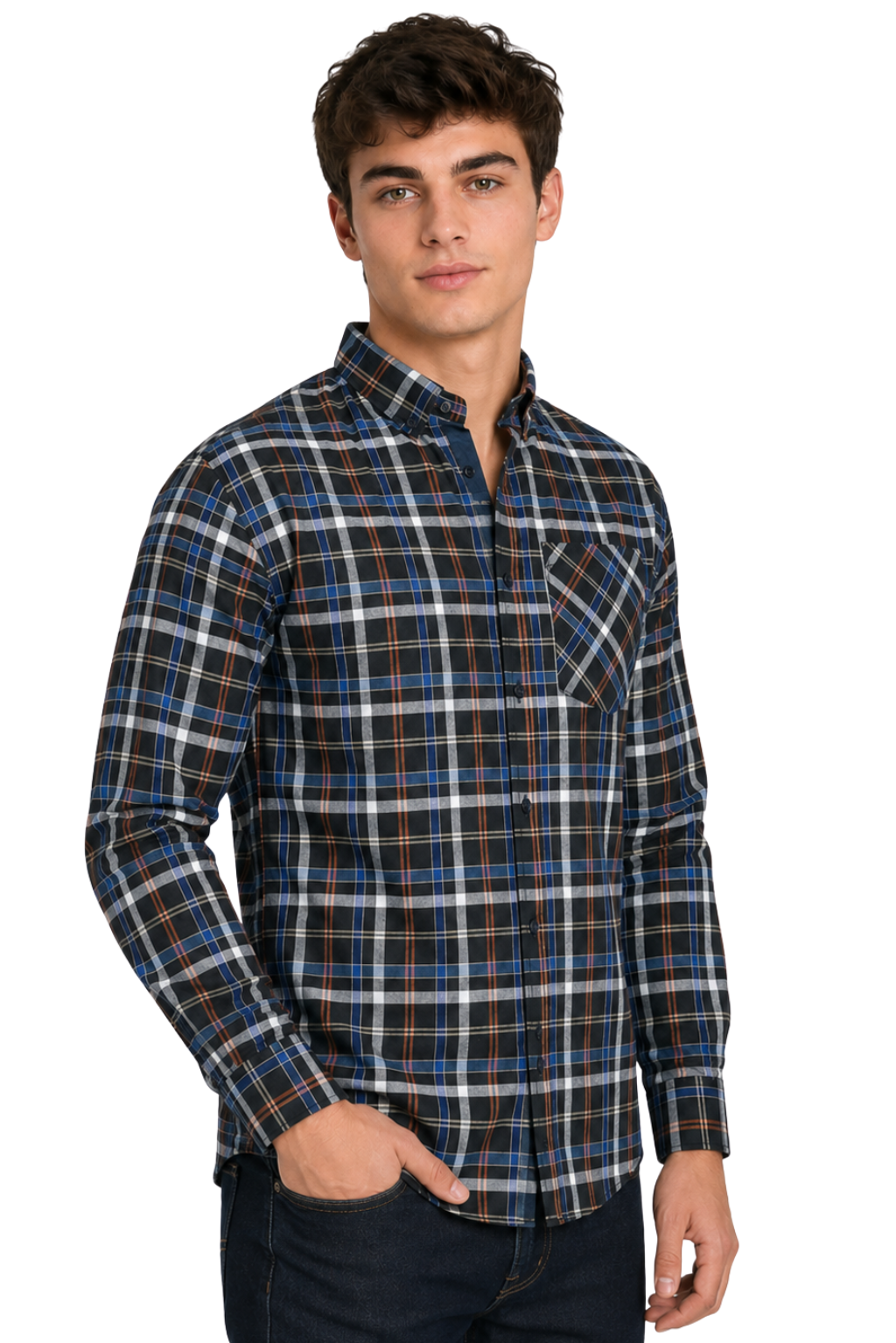 Men's Formal Dress Shirt Checked Long Sleeve Casual Mens Dress Shirt Cotton Button Down Shirts for Men with Pocket S-3XL