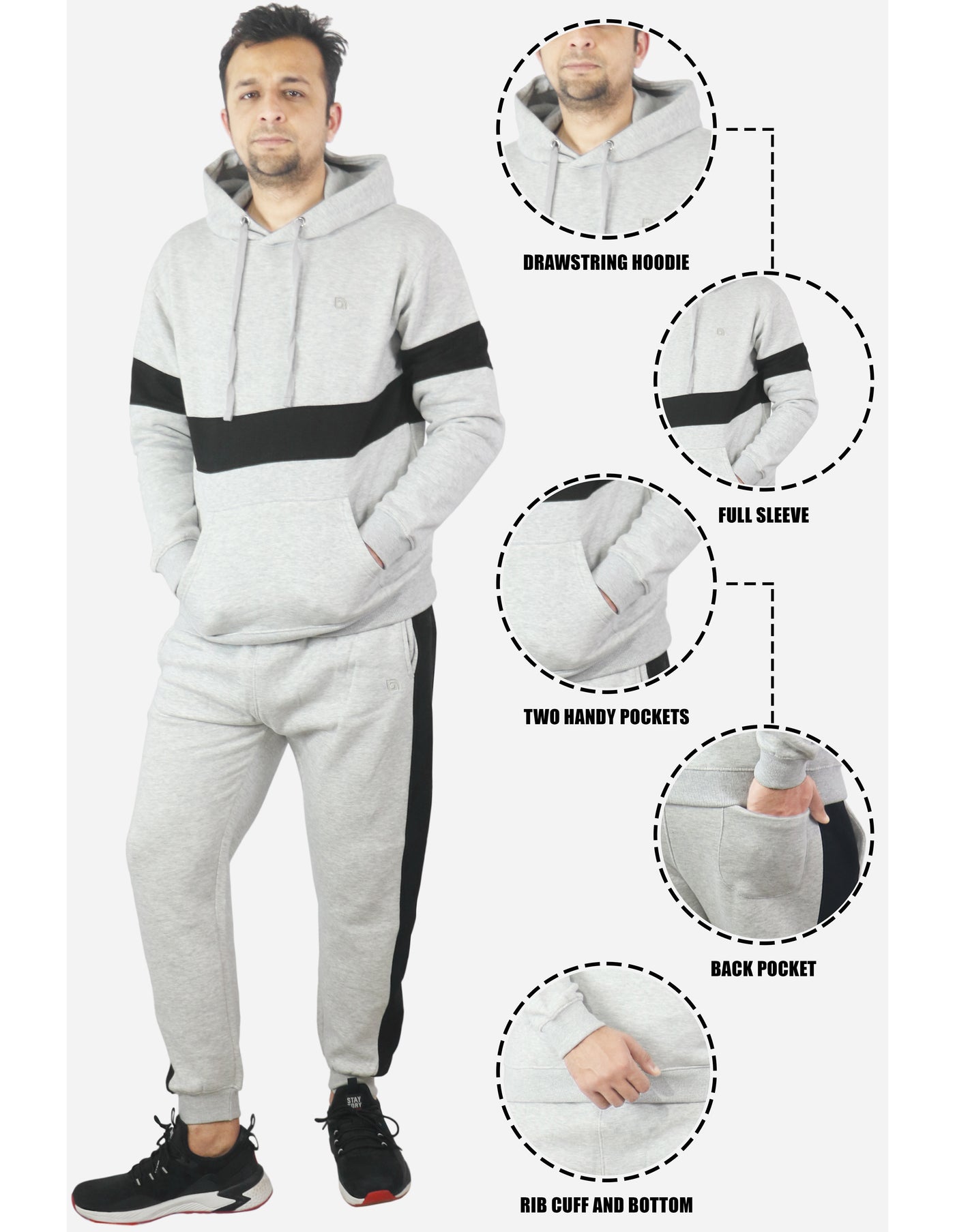 Bahob® Mens Tracksuit Set Full Sleeve Fleece Hoodie Top Jogging Bottoms Joggers. - Bahob