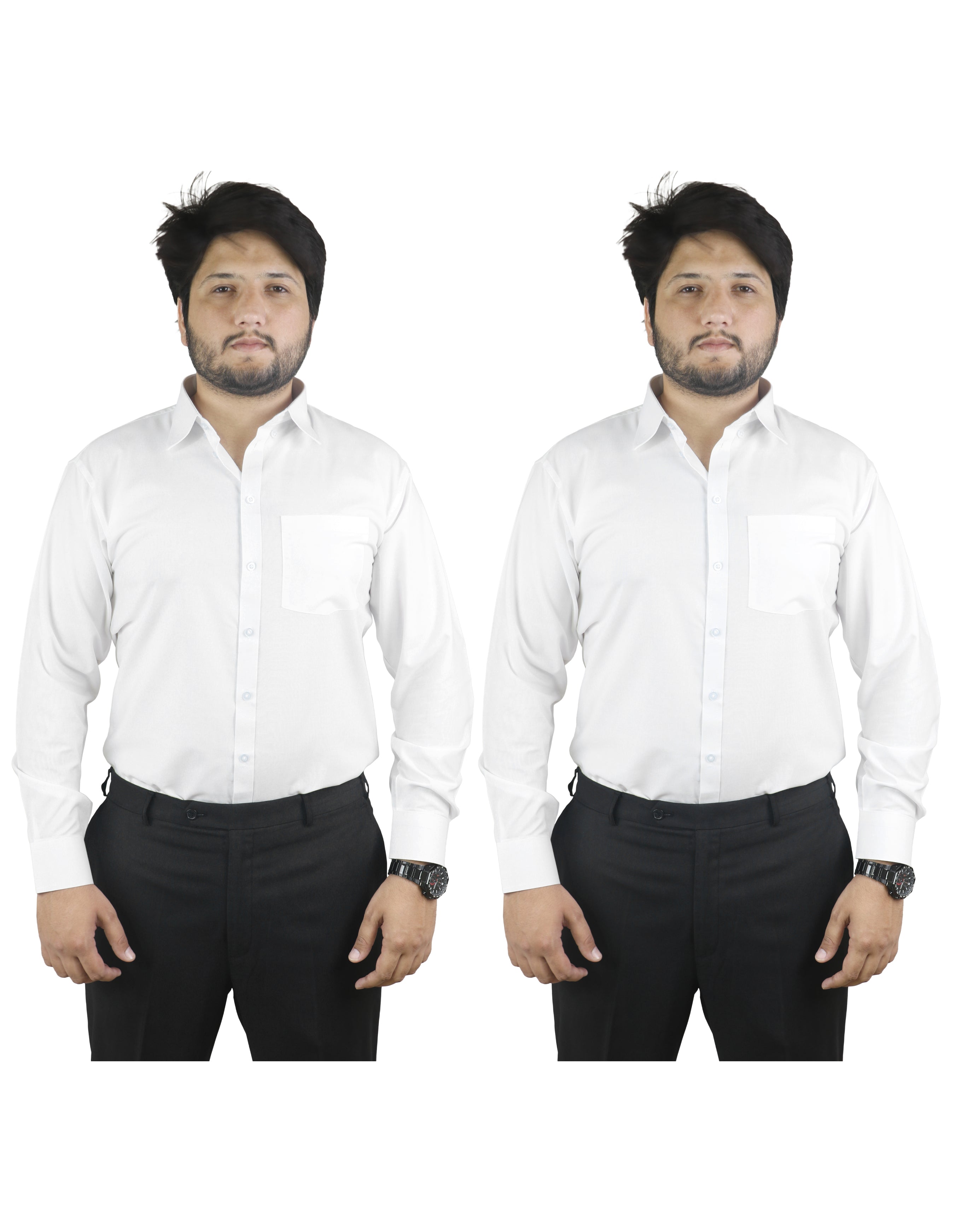 Bahob® 2 Pack Men's Formal Dress Shirt Long Sleeve 100% Cotton Plain Causal Button Down Shirts with Pocket S-3XL