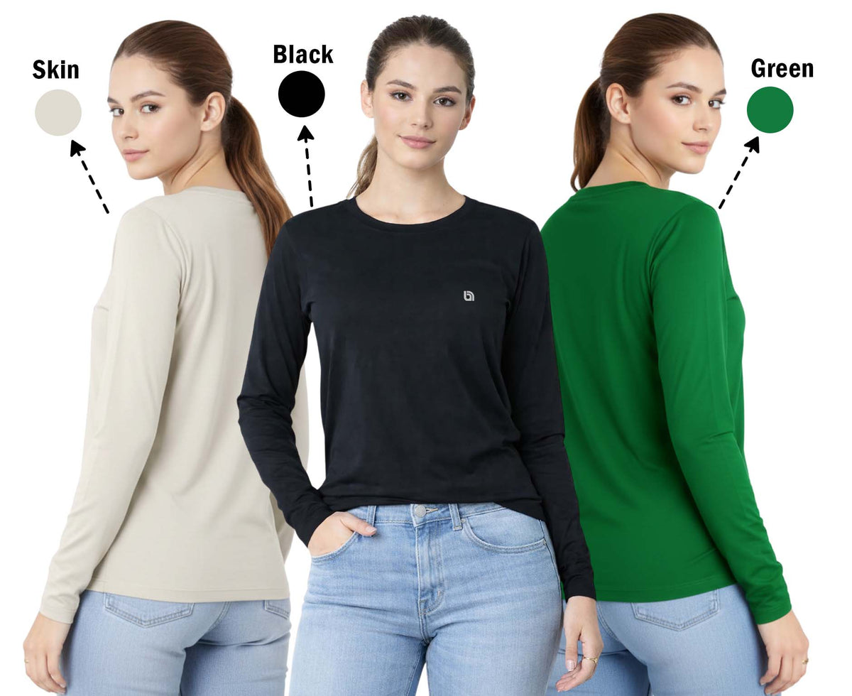Bahob® 3 Pack Women's Classic-Fit Crewneck , Multipacks Ladies Long Sleeve T-Shirt Top S-XXL
