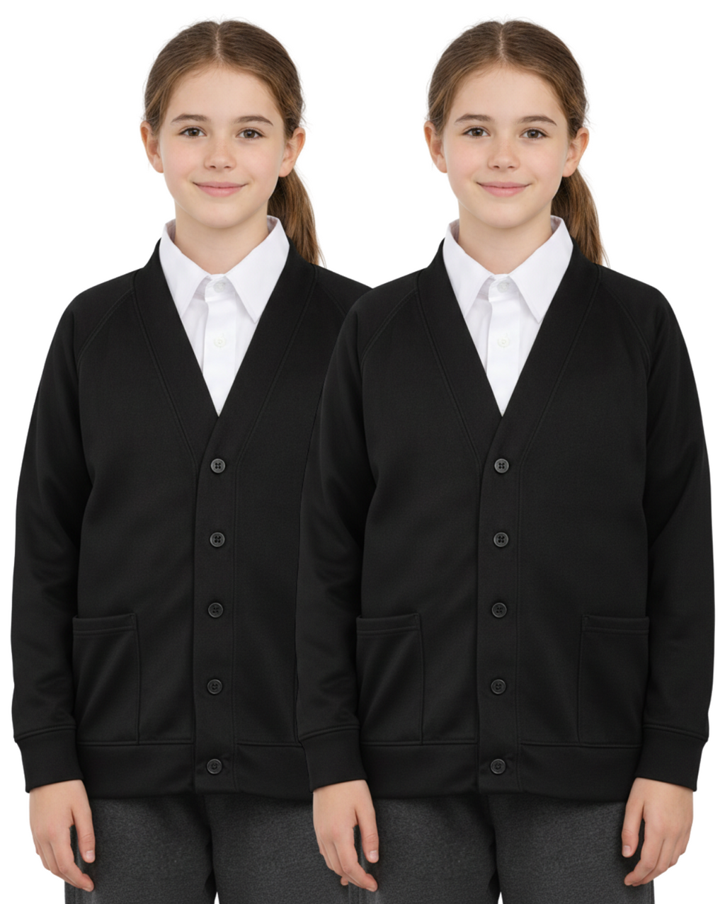 Bahob® 2 Pack Girls School Cardigan Fleece Sweatshirt Uniform School wear Shirts Crew Long Sleeve Top Pullover Jumper Round/V- Neck Age 5-14