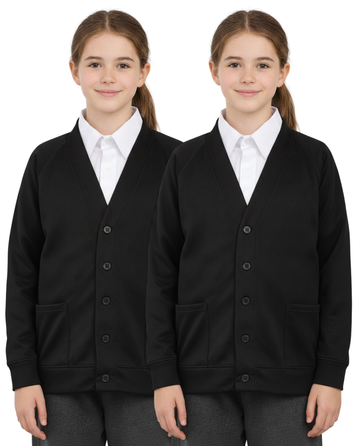 Bahob® 2 Pack Girls School Cardigan Fleece Sweatshirt Uniform School wear Shirts Crew Long Sleeve Top Pullover Jumper Round/V- Neck Age 5-14