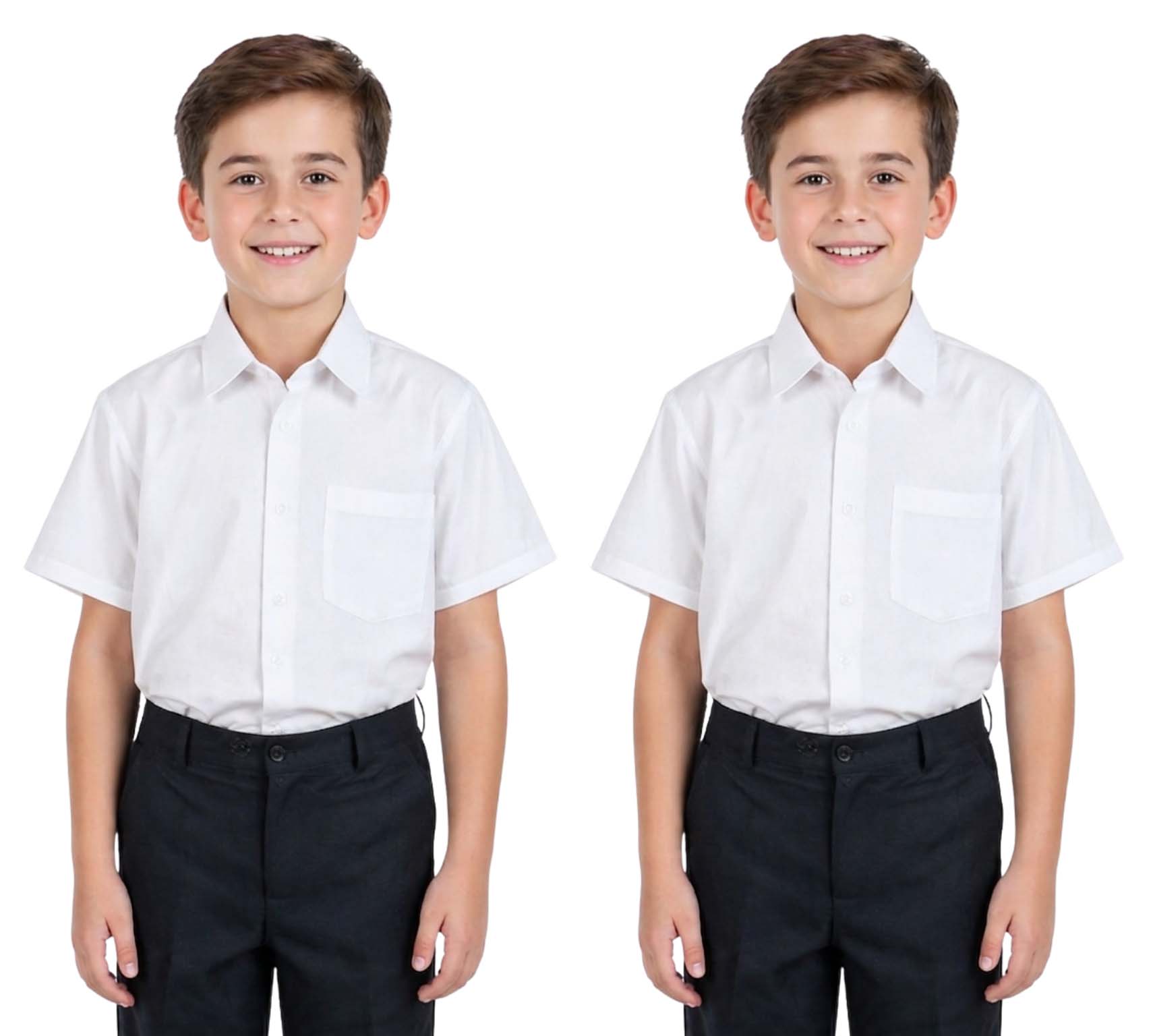 Bahob® 2 Pack Boy's School Uniform Long & Half Sleeve Button Down White School Shirts 3-14 Years