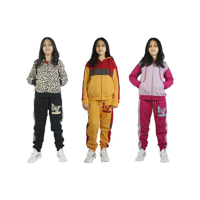 Bahob® Girls Tracksuits Set Top And Bottoms Fleece Zipper Hoodie Contrast Panel Butterfly Print Girl's Sportswear Set Tracksuits Activewear Set 3-14 Years
