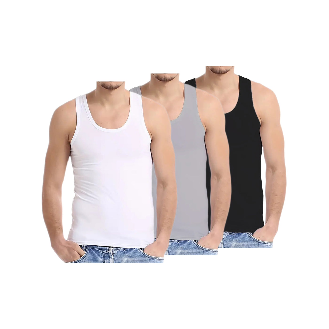Bahob® New Men's Vest Multi Pack Lot Basic Regular Fitted Cotton Tank Top Athletic Soft Assorted Pack of 3