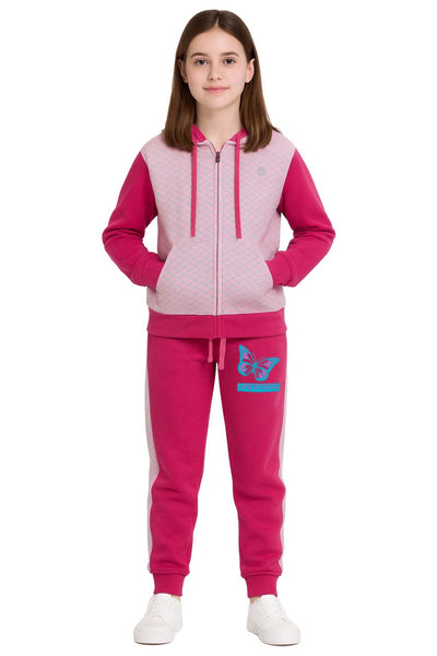 Bahob® Girls Tracksuits Set Top And Bottoms Fleece Zipper Hoodie Contrast Panel Butterfly Print Girl's Sportswear Set Tracksuits Activewear Set 3-14 Years