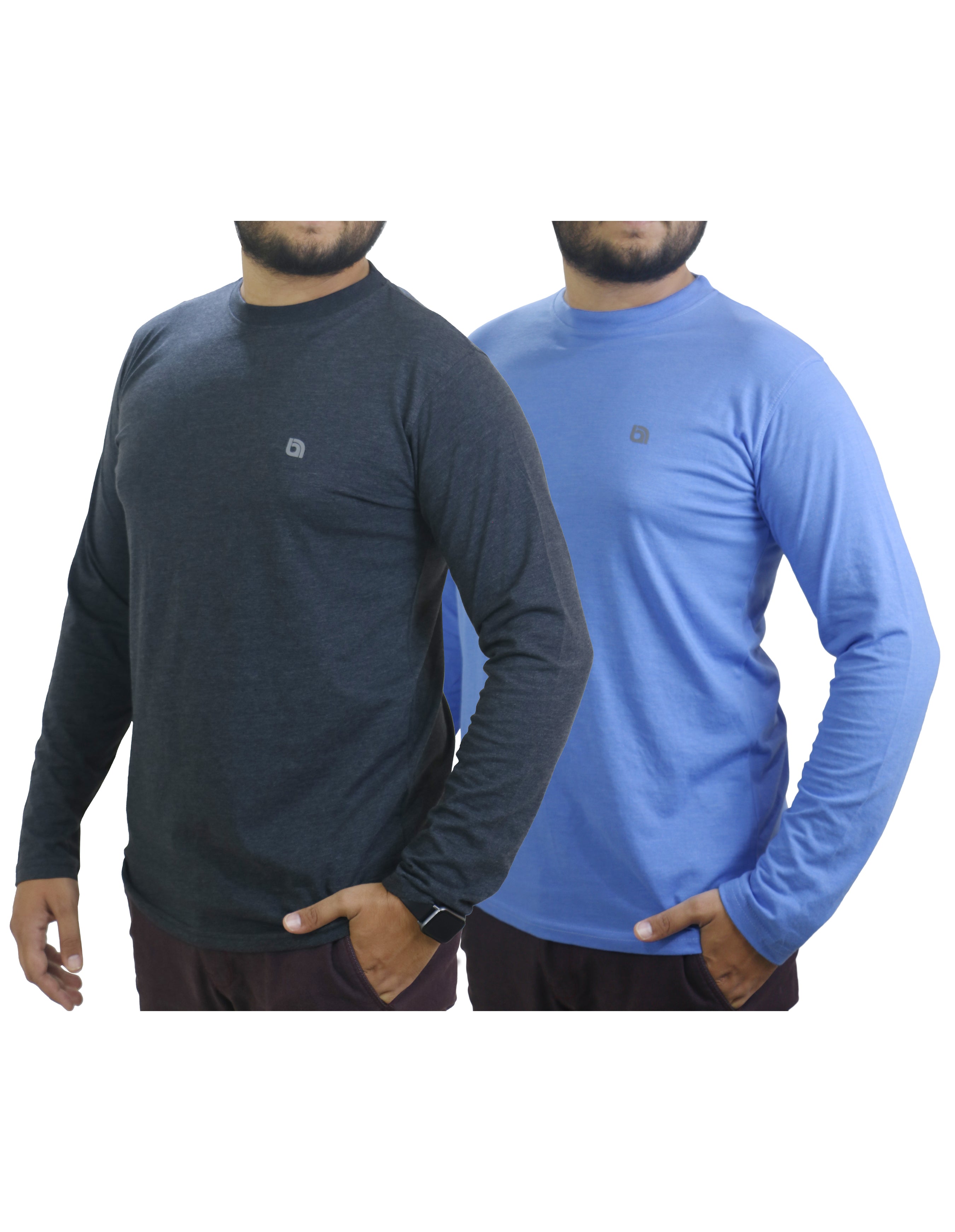 Bahob® 2 Pack Men's Long Sleeve T-Shirt Top Round Neck Full Sleeve T-Shirt Soft Cotton