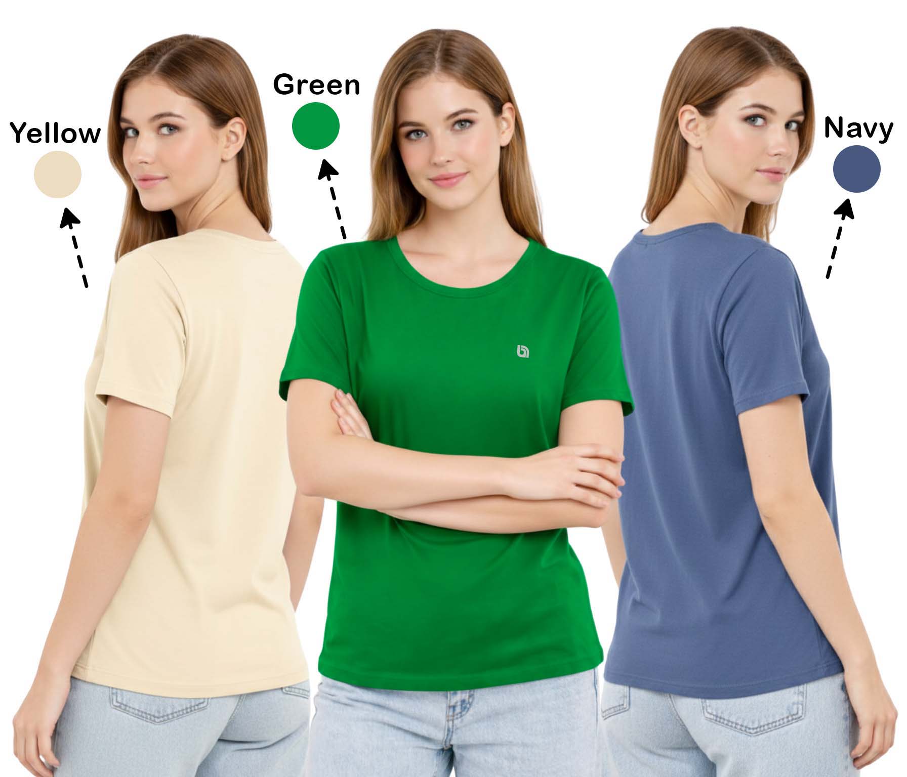 Bahob® 3 Pack Women's Classic-Fit Short-Sleeve Crew neck Plain Cotton T-Shirt S-XXL