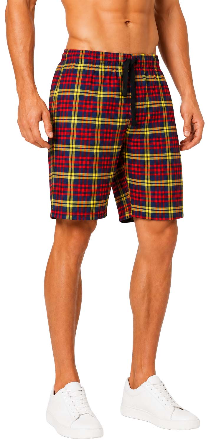 2 Pack Men's Cotton Pyjamas Lounge Shorts Bottoms Check Woven Checked Pyjama Bottoms S-3XL