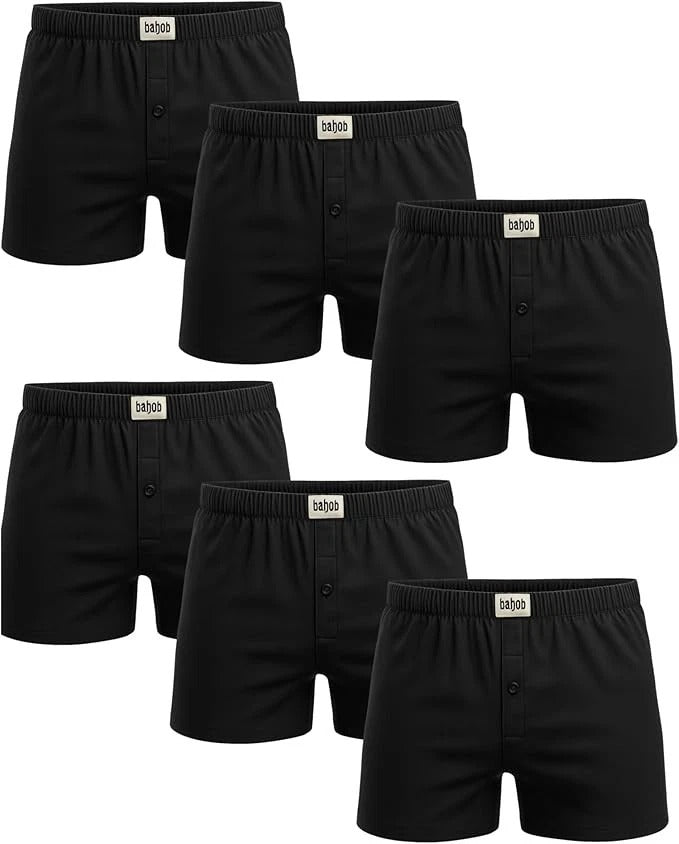 Bahob® Pack Of 6 Mens Boxers Shorts Button Open Fly Underpants Trunks For Mens Soft Cotton Boxer Shorts Comfortable Mens Underwear S-3XL