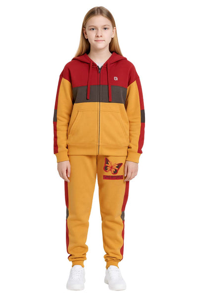 Bahob® Girls Tracksuits Set Top And Bottoms Fleece Zipper Hoodie Contrast Panel Butterfly Print Girl's Sportswear Set Tracksuits Activewear Set 3-14 Years
