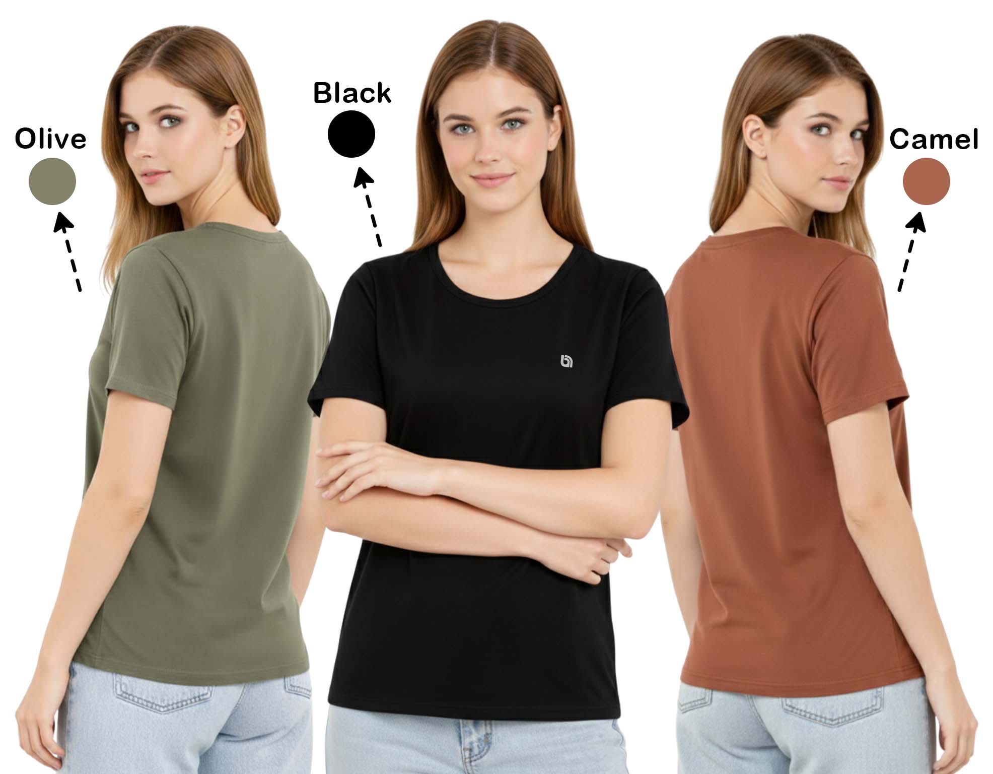 Bahob® 3 Pack Women's Classic-Fit Short-Sleeve Crew neck Plain Cotton T-Shirt S-XXL