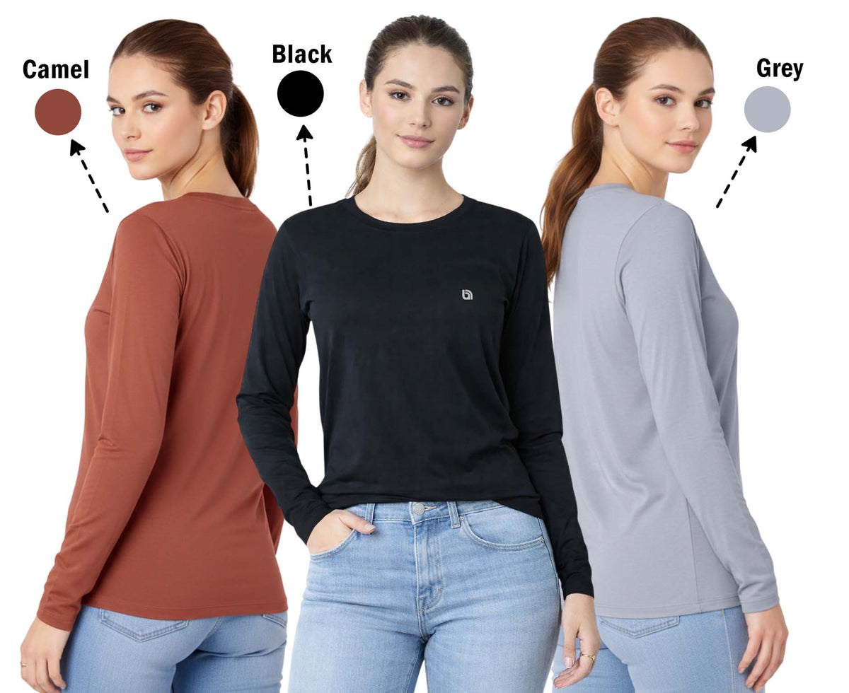 Bahob® 3 Pack Women's Classic-Fit Crewneck , Multipacks Ladies Long Sleeve T-Shirt Top S-XXL