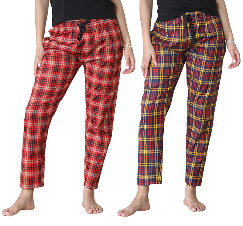 Bahob® 2 Pack Women's Check Pajama Bottom, Soft Cotton Lounge Wear Trousers Sleepwear Nightwear for Women S-XXL