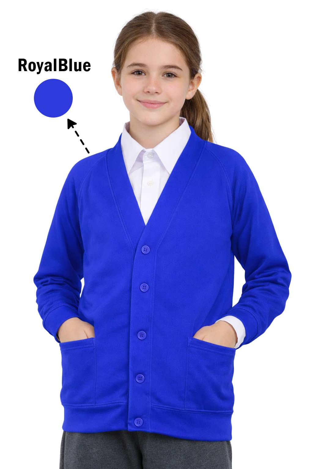 Bahob® 2 Pack Girls School Cardigan Fleece Sweatshirt Uniform School wear Shirts Crew Long Sleeve Top Pullover Jumper Round/V- Neck Age 5-14