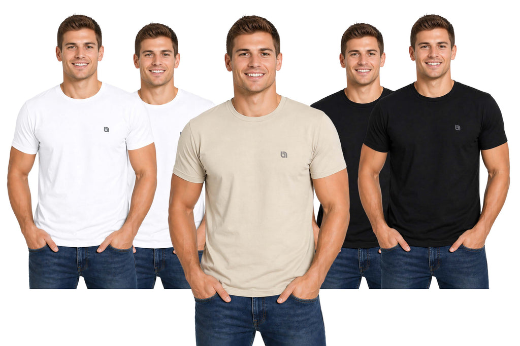 Bahob® Pack of 5 Men’s T-Shirts Crew Neck Short Sleeves Plain Soft Cotton Tops S-3XL