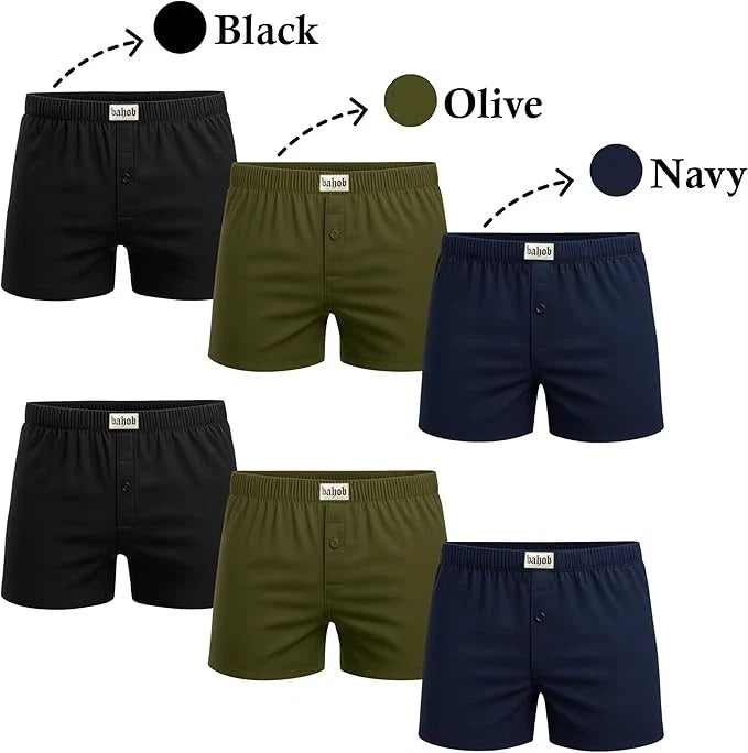 Bahob® Pack Of 6 Mens Boxers Shorts Button Open Fly Underpants Trunks For Mens Soft Cotton Boxer Shorts Comfortable Mens Underwear S-3XL