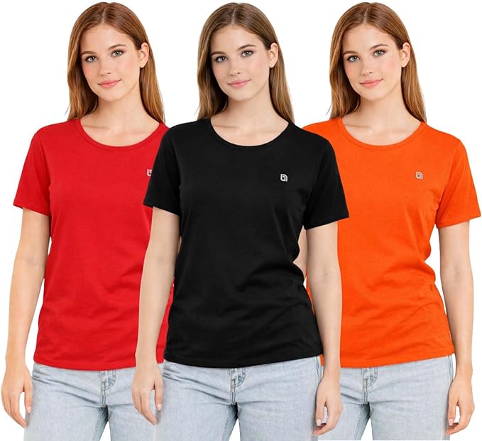Bahob® 3 Pack Women's Classic-Fit Short-Sleeve Crew neck Plain Cotton T-Shirt S-XXL