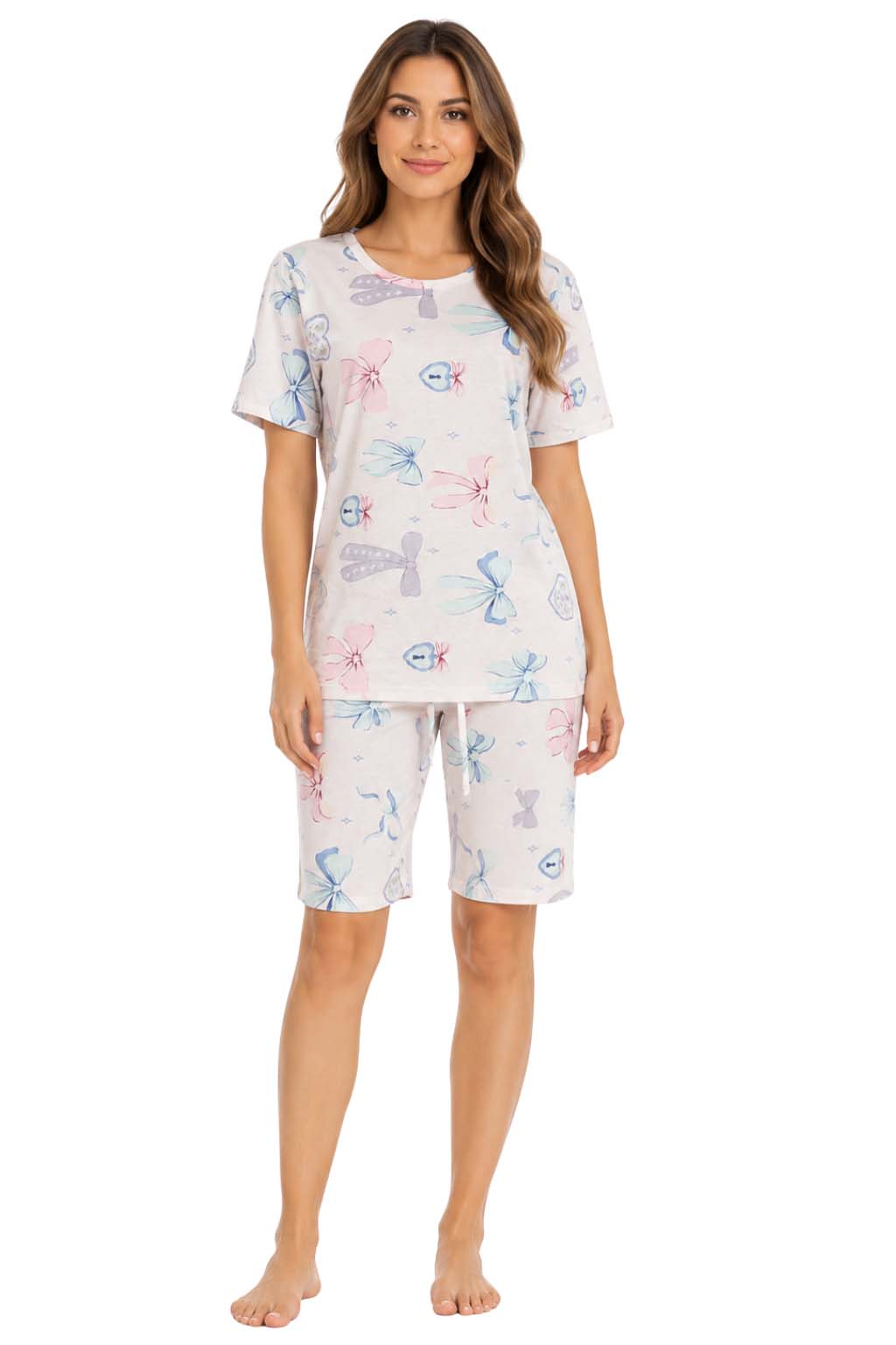 Women's Pajama's Sets with Shorts Ladies Pajama's Cotton Short Sleeve Soft 2 Pieces Pjs Set Summer Loungewear Sleepwear Nightwear for Women S-XXL