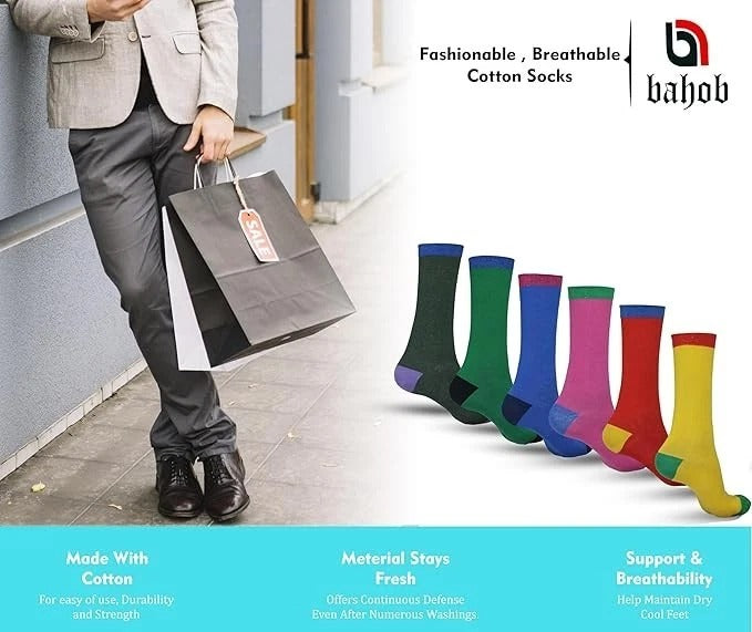 Mens Socks 6 Pairs Coloured Design Socks Smart Suit Work Golf Cotton Blend 6-11