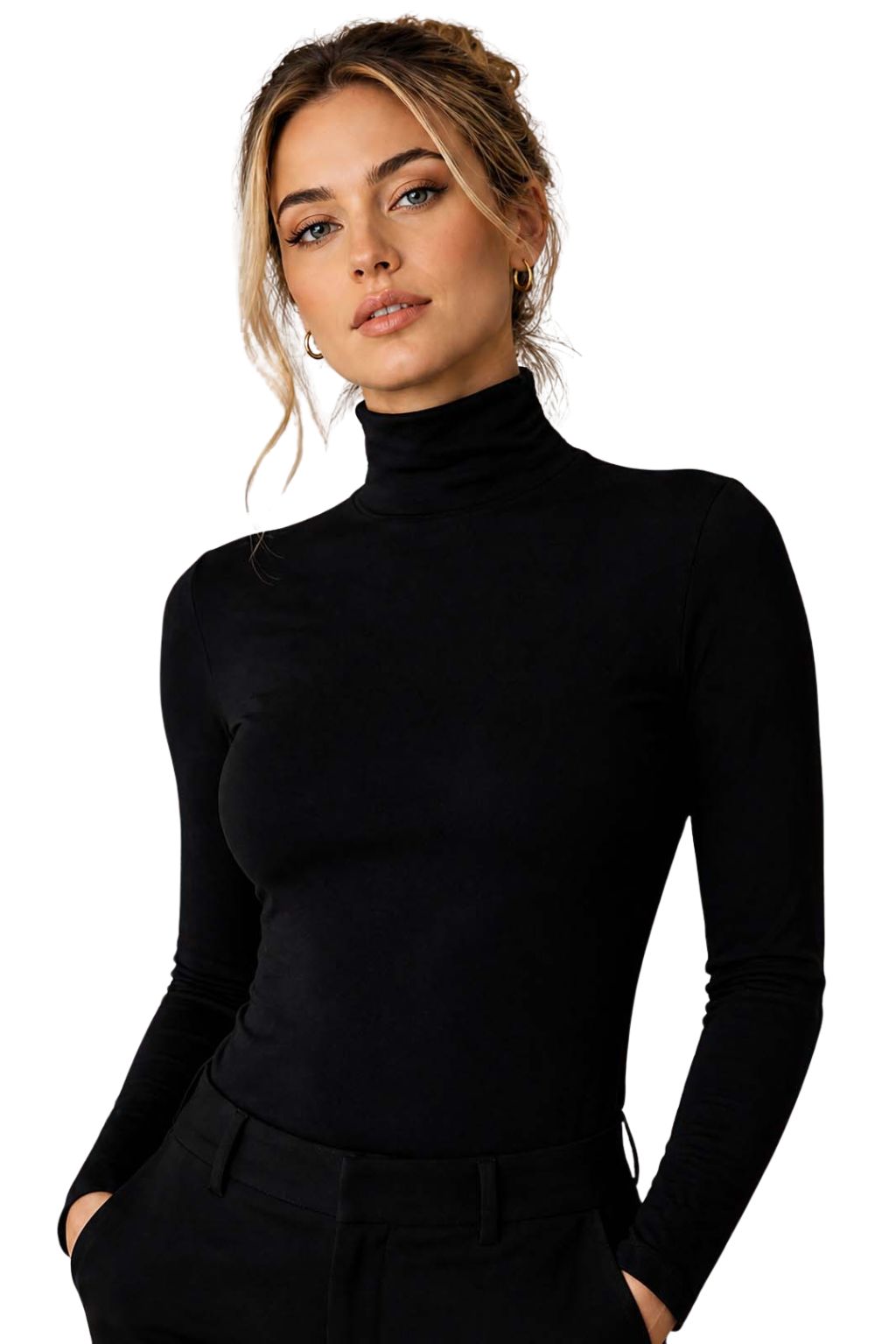 Women's Turtleneck Long Sleeve Jumper Cotton Ribbed Ladies High Neck Pullover