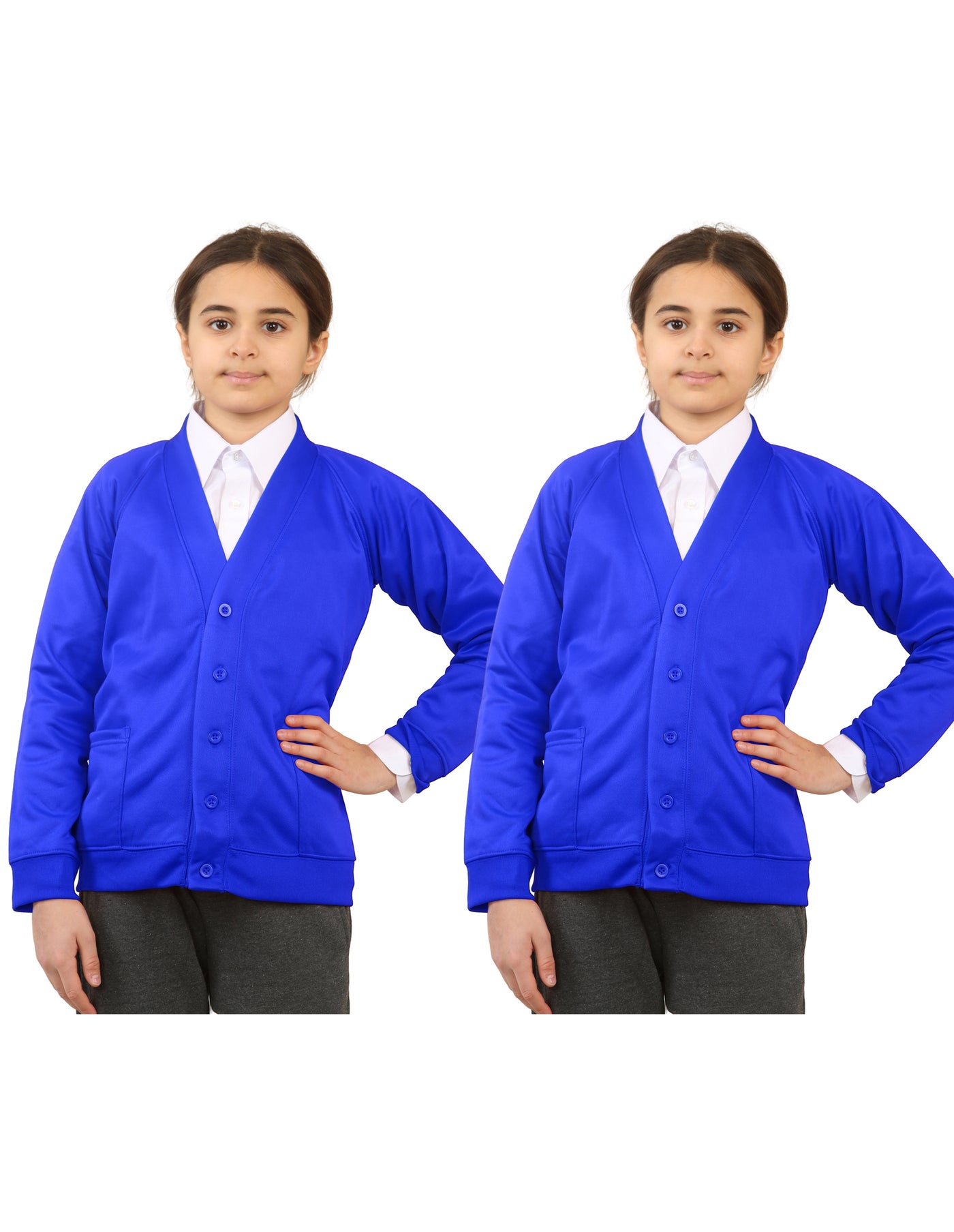 Bahob® 2 Pack Girls School Cardigan Fleece Sweatshirt Uniform School wear Shirts Crew Long Sleeve Top Pullover Jumper Round/V- Neck Age 5-14
