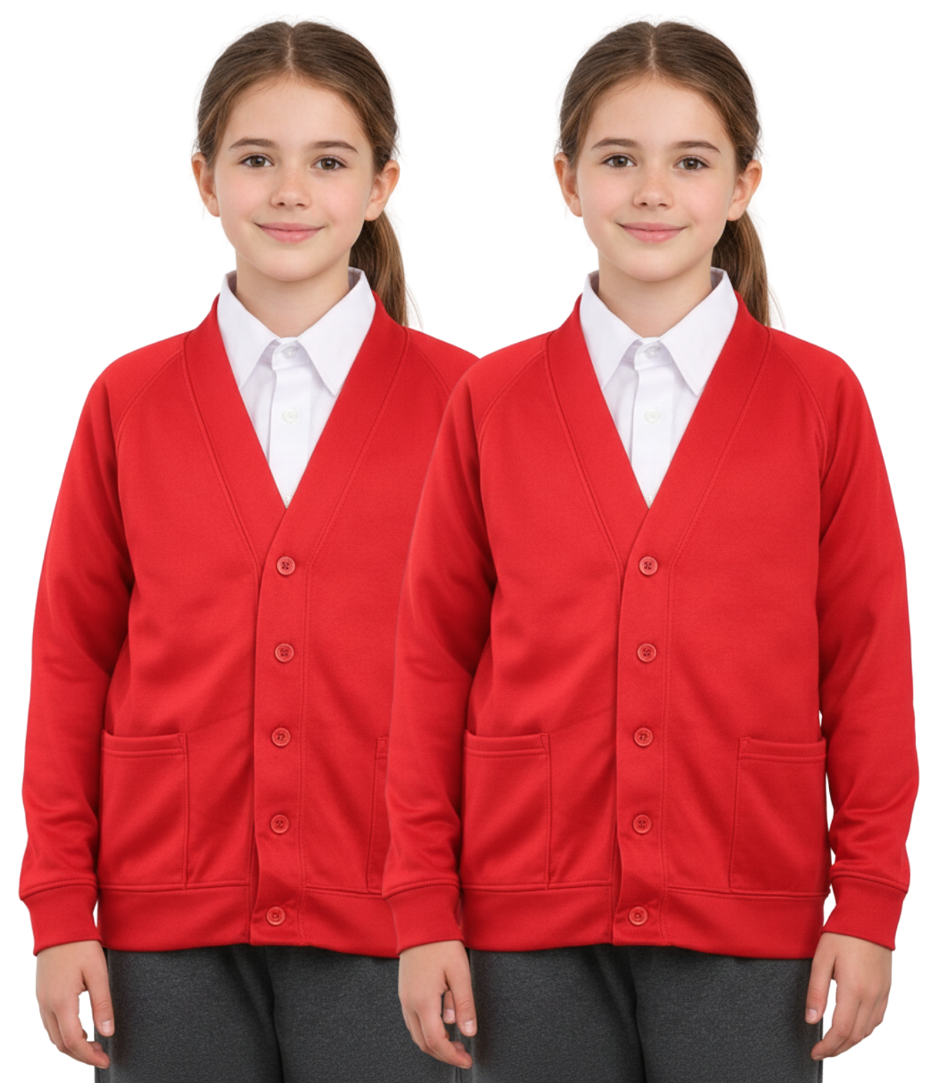 Bahob® 2 Pack Girls School Cardigan Fleece Sweatshirt Uniform School wear Shirts Crew Long Sleeve Top Pullover Jumper Round/V- Neck Age 5-14