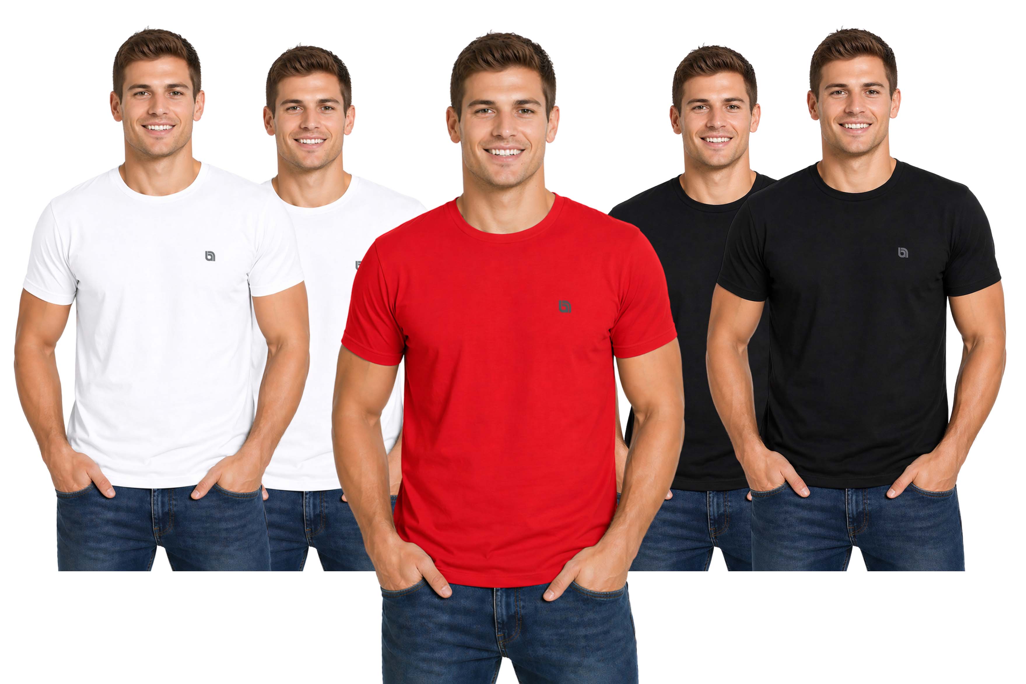 Bahob® Pack of 5 Men’s T-Shirts Crew Neck Short Sleeves Plain Soft Cotton Tops S-3XL
