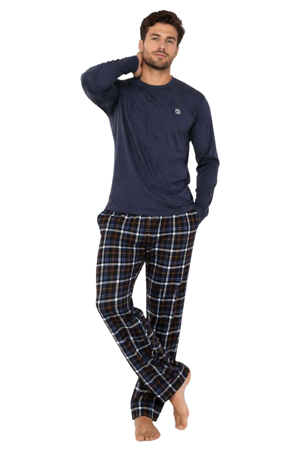 Bahob® Men's Pajamas Sets, Men Pjs Long Sleeve Loungewear Set for Men Check Bottoms Soft Cotton Sleepwear Suits Nightwear Top and Bottom S-3XL