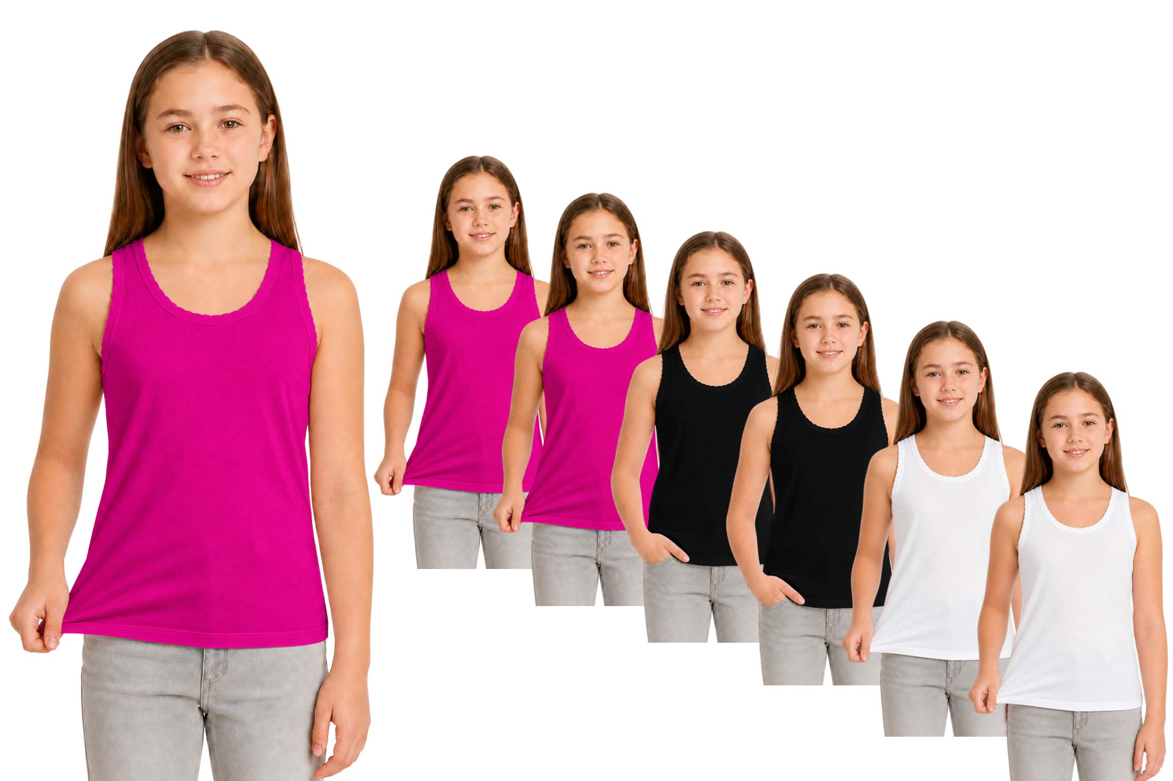 Bahob® 6 Pack Girl's Underwear Vests Soft Cotton Tank Tops Kids Sleeveless Vests Undershirts Cotton 5-14 Years