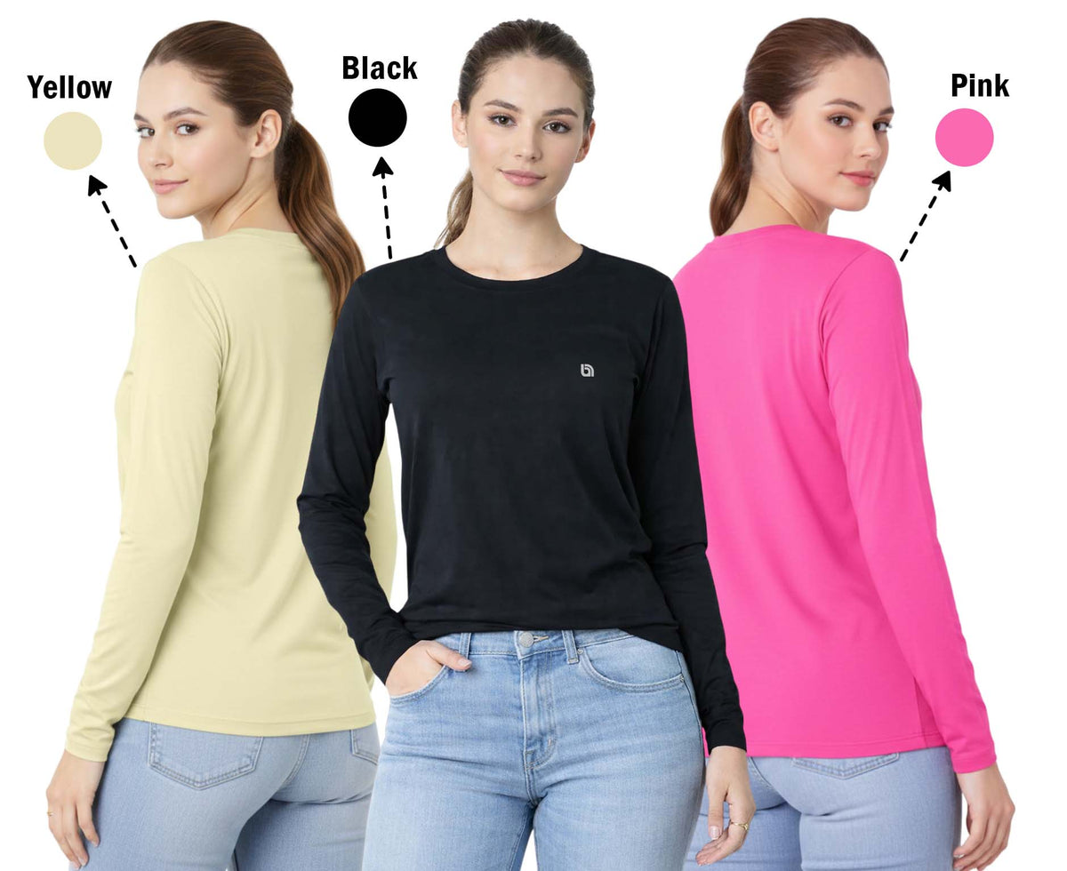 Bahob® 3 Pack Women's Classic-Fit Crewneck , Multipacks Ladies Long Sleeve T-Shirt Top S-XXL